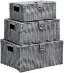 HOMCOM Set de 3 Coșuri de Depozitare din Răchită PP cu Capac, Containere Dreptunghiulare de Diferite Dimensiuni, Gri | Aosom Romania (850-233V00GY)