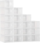 HomCom Dulap Dreptunghiular pentru Încălțăminte, Economisire Spațiu, 18 Cutii Transparente din Plastic PP, 25x35x19 cm | Aosom Romania (850-173V01) Pantofar