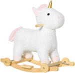 HomCom Balansoar pentru copii 2 in 1cu Roti, Sunete Integrate, Balansoar Unicorn Leagan 36-72 luni, 63x38x63cm, Alb | Aosom Romania (330-142) Balansoar calut