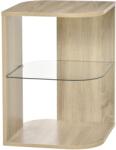 HOMCOM Masuta de Living Moderna din Lemn si Sticla, cu 3 nivele si margini rotunjite, Culoarea Lemnului 40x40x56cm HOMCOM | Aosom Romania (839-120ND)