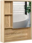 Kleankin Dulap Baie cu Oglindă Raft Reglabil Montare Pe Perete Stejar 60x15x76cm Design Elegant | Aosom Romania (834-259)