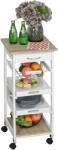 HOMCOM Carucior Bucatarie 4 Roti Sertar Cos Sarmă Tavite Detasabile Etajera Lemn Pin 37x37x82cm Alb | Aosom Romania (801-152WT)