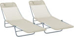 Outsunny Set de 2 Șezlonguri Pliabile pentru Plajă cu Spătar Rabatabil pe 4 Niveluri, Șezlong de Grădină, 137x56x82 cm, Bej | Aosom Romania (84B-860)