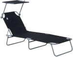 Outsunny Scaun Pliabil, Șezlong Reglabil cu Parasolar din Țesătură Oxford, 187x58x50cm, Negru | Aosom Romania (84B-001BK)