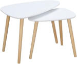 HOMCOM Set de 2 masute laterale HOMCOM moderne, mese cuib triunghiulare din MDF si Lemn de Pin 59.5x39.5x45cm Alb, Natural | Aosom Romania (839-271)