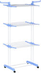 HOMCOM Uscator de rufe extensibil HOMCOM pe 4 niveluri cu 4 roti, din otel si pp, 73x64x177 cm, Albastru si Argintiu | Aosom Romania (850-208V00BU)