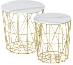 HOMCOM Set 2 Măsuțe de Sufragerie Stivuibile, Design Modern din Oțel și MDF, Φ44/Φ35x45.5cm, Alb Auriu | Aosom Romania (839-105)