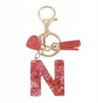  Kulcstartó N betűvel Piros - elegáns kiegészítő szívvel és rojttal (Brelok z literką N Czerwony)