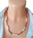 Alekorale-elbląg Bájos nyaklánc Rózsaszín Rubin Kalibrált Fehér Gyöngy pala 42cm 5cm (416)
