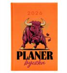 FunnyCase Könyvnaptár 2026 A5 Narancssárga Napi határidőnapló Bika tervező (Kalendarz Planer Byczka Pomarańczowy)