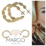 Xuping 1174 Arany színű, sebészeti acél fülbevaló, lógós, celebfülbevaló, körök, levelek