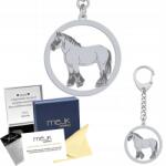 Mejk Jewellery Ezüst kulcstartó belga lóval 925 Ajándék Ékszer Gravírozás (breloczek srebrny z Koń Belgijski)