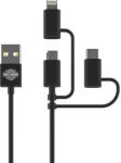 Harley Davidson Здрав кабел с въжена оплетка за устройства с Lightning, microUSB и USB-C порт (180 см) - Harley Davidson 3-in-1 USB Universal Cable (черен) (09527)
