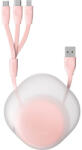 Baseus Универсален USB кабел с Lightning, microUSB и USB-C конектори (80 см) - Baseus Lets Go Little Reunion One-Way Stretchable 3-in-1 USB Cable (розов) (CAMLT-TY24)