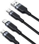 JOYROOM Универсален USB-A кабел с Lightning, microUSB и USB-C конектори (120 см) - Joyroom 3-in-1 USB-A Fast Charging Cable 3.5A (черен) (S-1T3018A18)