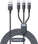 JOYROOM Универсален USB-A кабел с Lightning, microUSB и USB-C конектори (30 см) - Joyroom 3-in-1 USB-A Fast Charging Cable 3.5A (черен) (S-A18 S-1T3018A18)