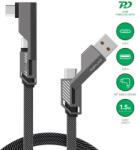 4smarts Качествен USB-C към USB-C кабел и USB-C към USB-C адаптер - 4smarts ComboCord Flat Right Angle USB-C to USB-C Adapter Cable 240W (тъмносив) (150 см) (541457)
