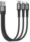 JOYROOM Универсален USB-A кабел с 2xLightning и USB-C конектори (15 см) - Joyroom 3-in-1 Fast Charging Cable 3.5A (черен) (S-01530G10)