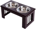 PawHut Bol Dublu Inaltat pentru Caini din Otel Inox si MDF 58.4x 30.5x 25.4cm | Aosom Romania (D08-015CF)