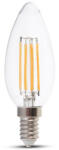 V-TAC LED izzó átlátszó filament gyertya alakú E14, 4w, 3000K, meleg fehér, 400lm, 300°, CRI>80, V-TAC, 214301 (214301)