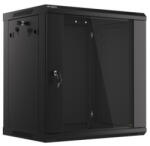 Lanberg WF01-6412-10B 19 12U SZÉL: 600mm MÉLY: 450mm MAG: 640mm lapraszerelt üvegajtós fekete fali rack szekrény (WF01-6412-10B)