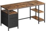 VASAGLE Íróasztal tárolóval, 3 polccal, 2 fiókkal, rusztikus barna-fekete, 160x60 cm (LWD105K01)