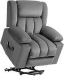 HOMCOM elektromos emelőszék, masszázs funkcióka, bársonyos anyagból, USB portokkal, szürke (713-176V90CG)