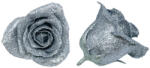 Glitteres élethű rózsafej 7x7cm ezüst