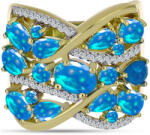  Arannyal Bevont Ezüst Gyűrű Etiópiai Paradicsomi Opállal és Fehér Topázzal, Y63110/54