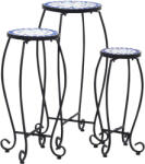 vidaXL 3 db Kék és Fehér Kerámia Mozaik Asztal