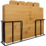 Ruhhy 4 db-os bambusz vágódeszka szett jelölésekkel, tartóban (WTO-00670)