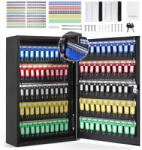 VEVOR Kulcsszekrény 200 kulcsos zárható kulcstartó szekrény fekete, falra szerelhető, állítható akasztókkal (YCAQJHS200PCPVII5V0)