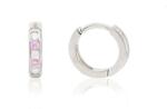 Ezüst gyermek fülbevaló keskeny karika rózsaszín és fehér kövekkel 8mm