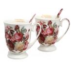 Queen Isabell Rózsás porcelán bögre szett kanállal 300 ml - 2 személyes - szív dobozos (IMO-PP-W23M10-03924)