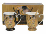 Queen Isabell Klimt porcelán bögre szett kanállal díszdobozban - 300 ml - fekete/aranybarna (IMO-PP-W25KL10-2-18973)