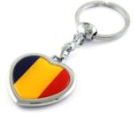  Breloc Romania inima cu tricolor, metalic, pentru chei si cadou (BRE-ROMANIA)