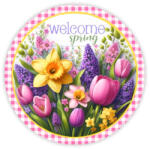  Nyomtatott fa tábla koszorú közép - Welcome Spring 11, 8cm - csinaldmagadshop