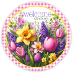  Nyomtatott fa tábla koszorú közép - Welcome Spring 14, 8cm - csinaldmagadshop