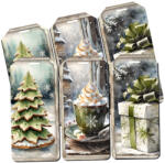  Nyomtatott dekorkarton - Karácsonyi zöld téma - biléták 6db/csomag - csinaldmagadshop