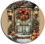  Nyomtatott fa tábla koszorú közép - Karácsonyi piros-zöld téma koszorú közép 11, 8cm - csinaldmagadshop