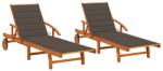 vidaXL Шезлонги, 2 бр, с възглавници, акациево дърво масив (3077338)