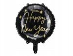 PartyDeco Fólia lufi Happy New Year kerek fekete 45cm Szilveszter Dekoráció