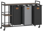  VASAGLE Cos de rufe cu rafturi si roti, 3 compartimente cu saci de rufe detasabili, 3x50 litri, 117x33x81 cm, maro si negru (EZ-BLH312B01)