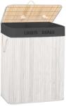  Cos pentru rufe din bambus, pliabil, cu 2 compartimente, volum 105 L, 63x52x33 cm, alb si gri inchis (HA-7505)