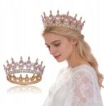  Fém Diadém Ékszerekkel korona tiara királynő rózsaszín kövek jelmez (Bomevarica5298)