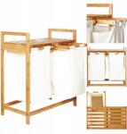 AD. CON Szennyestartó kosár Dupla 60l Bambusz 73x64x33 cm Kétrekeszes Fehér Polccal (AD-00001-004)