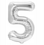 PartyPal Fólia lufi Szám 5 Ezüst 40cm nagy szám alakú héliumos lufi