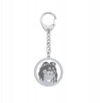 Mejk Jewellery Ezüst kulcstartó Shetland Sheepdog kutyával 925 Ajándék Gravírozás (breloczek z psem Owczarek Szetlandzki)