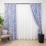 Hiko Set 2 draperii bumbac, Hiko Nostalgie Garden Flower albastru, cu rejansa Premium creion de 6, 5cm (100007672)