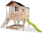 EXIT Toys Căsuță din cedru pe piloni Loft 550 Natural Exit Toys mare cu acoperiș impermeabil nisipar și tobogan de 1, 75 m bej (ET50062100) Casuta pentru copii